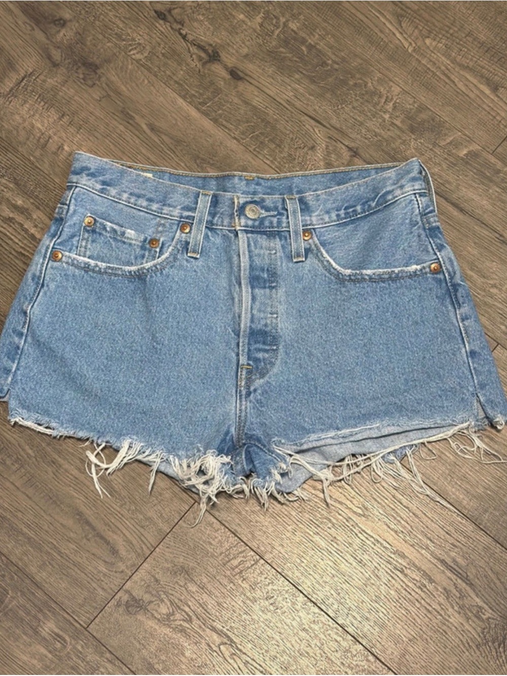 Levi's Light Blue Distressed Denim Cutoff Shorts - Women's